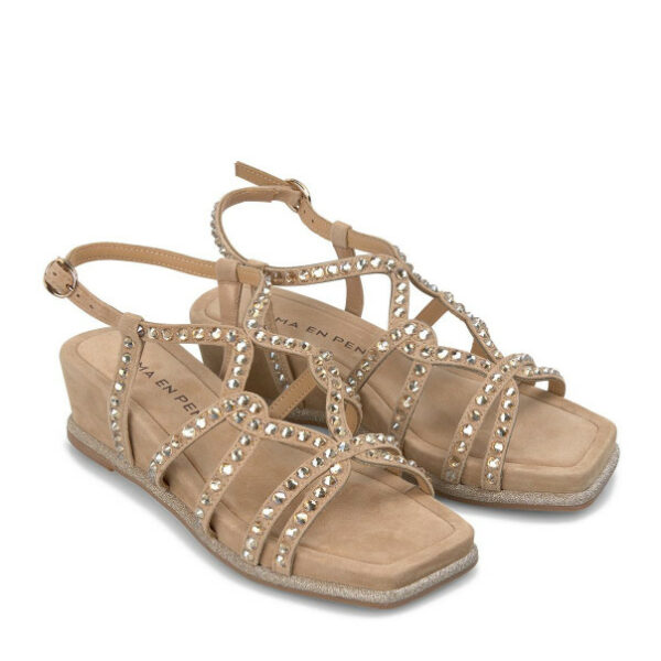 Sandalias suede sand cuña media - Imagen 2