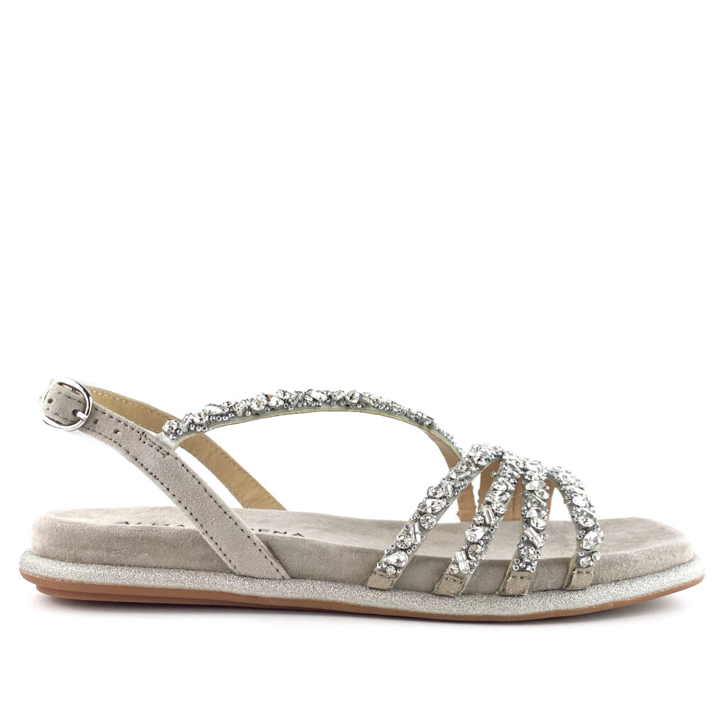 Sandalias Suede Pedrería Cruzada