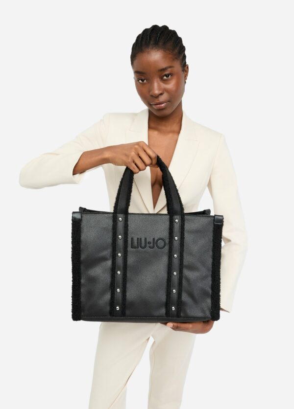 Bolso Tote Grande Negro Peluche