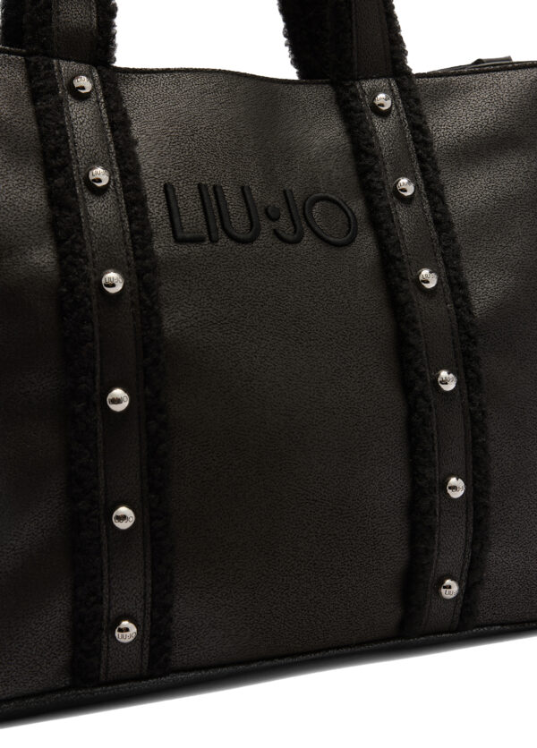 Bolso Tote Grande Negro Peluche - Imagen 5