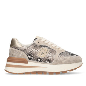 Sneakers de Piel de Serpiente con Strass