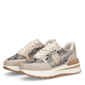 Sneakers de Piel de Serpiente con Strass