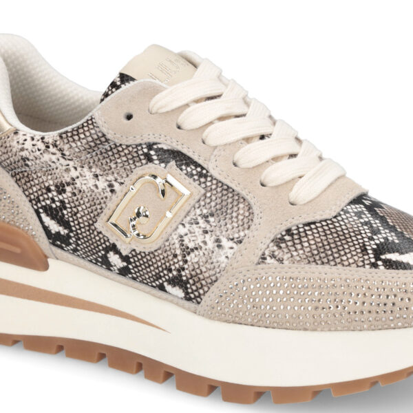 Sneakers de Piel de Serpiente con Strass